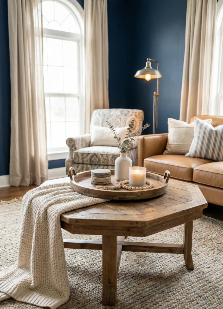 Chunky Knit Textile Paired With Wood Accents