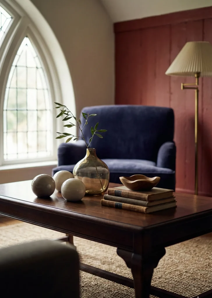 Coffee Table with Curved Decorative Objects