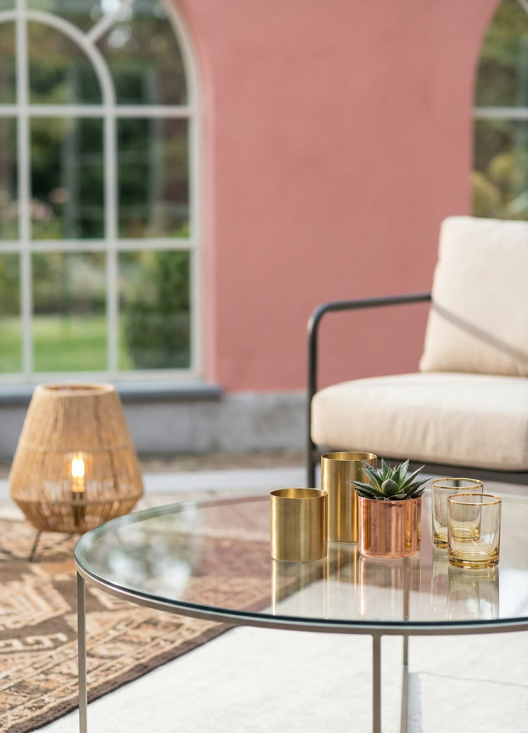 Glass-Top Table With Subtle Metallic Accents