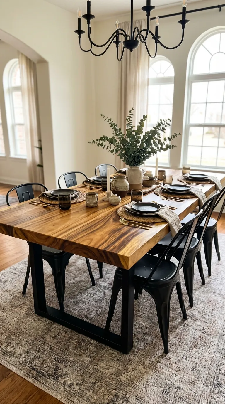 Solid Acacia Wood Table With Industrial Base