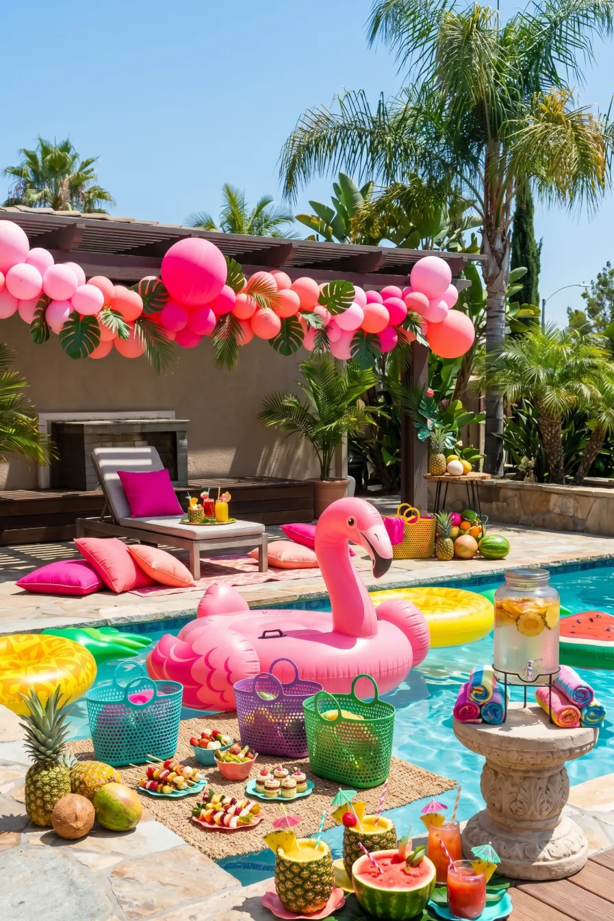 Flamingo and Tropical Fruit Pool Party
