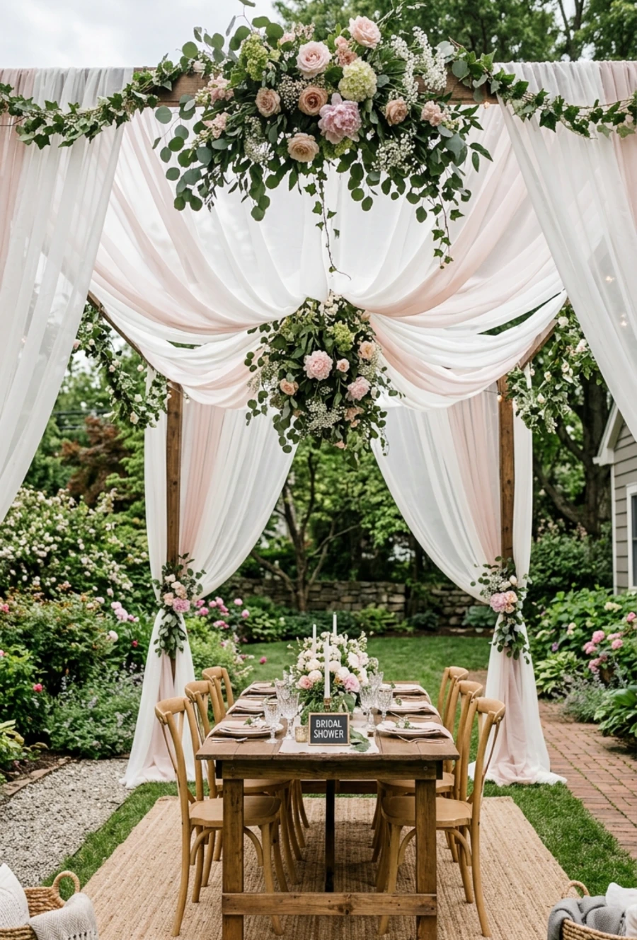 Garden Canopy Draped Fabric Setup