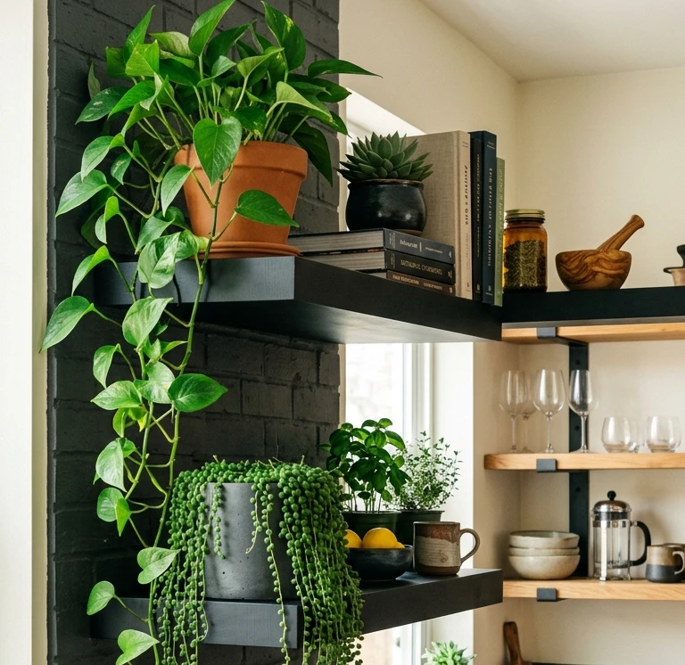Black Kitchen Shelf Decor Ideas