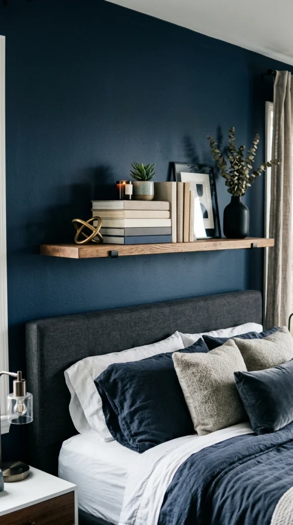 Books + Décor Layering Shelf Above the Bed