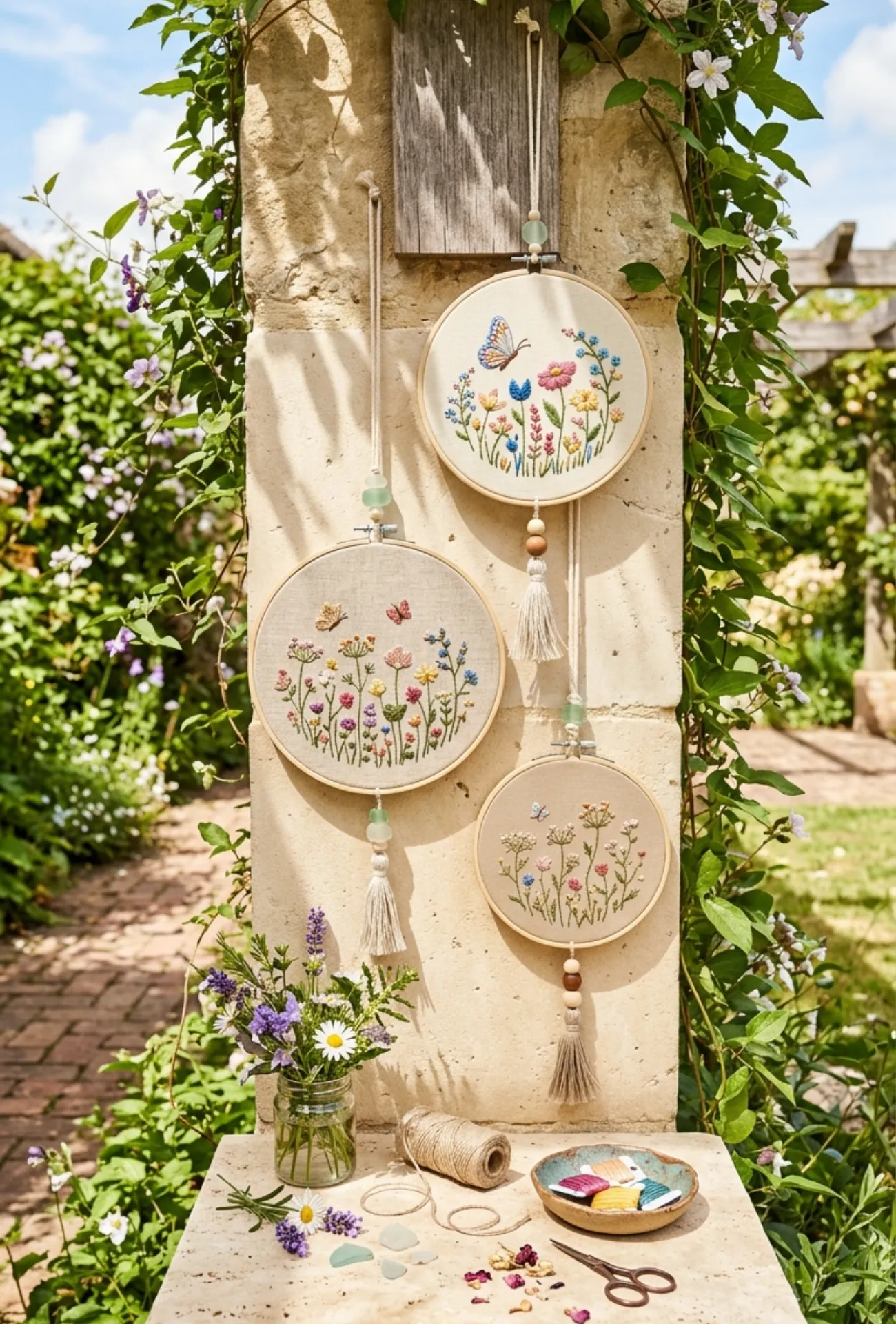 Butterfly and Wildflower Embroidery Hoops