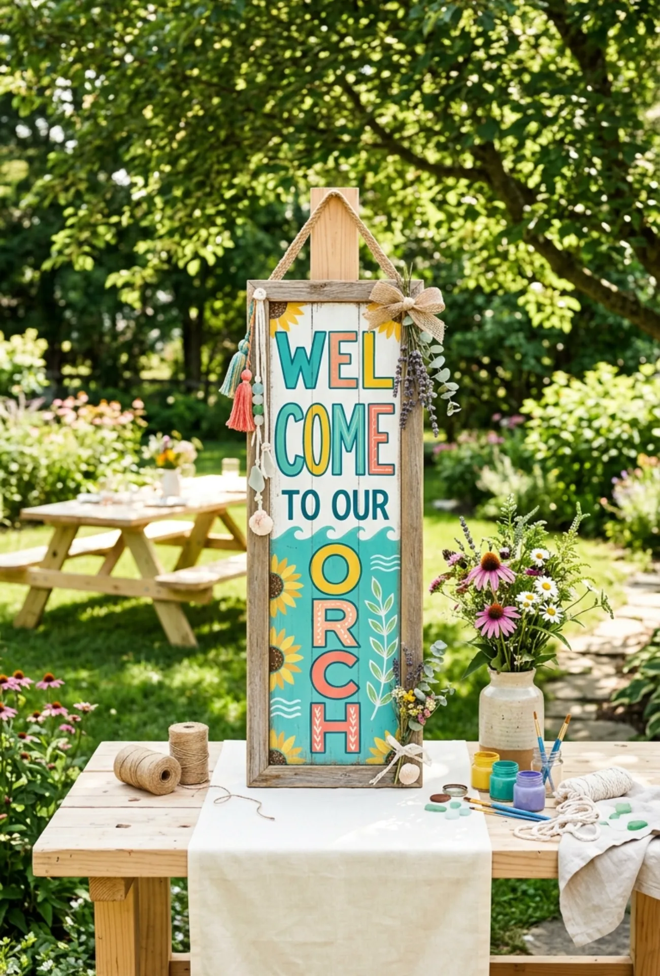 Colorful Porch Welcome Sign