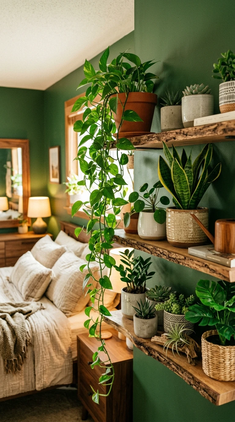 Green Plant Filled Shelf Decor