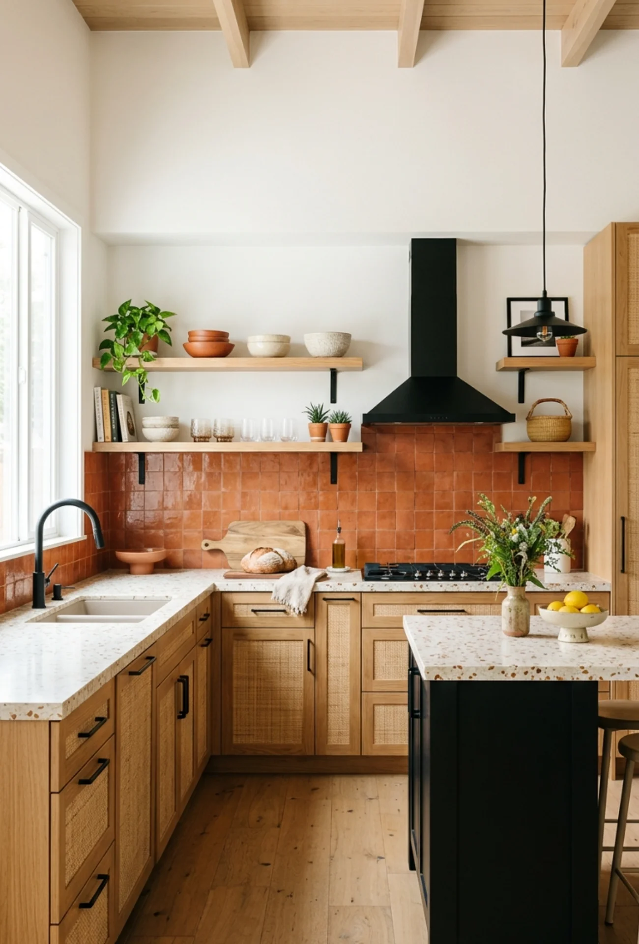 Matte Black Fixtures with Warm Neutral Finishes